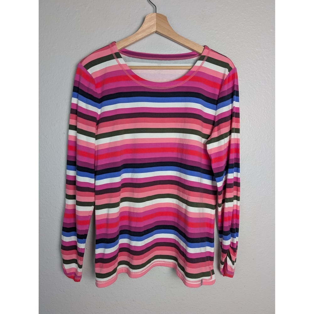 T By Talbots T-Shirt Womens LP‎ Multicolor Striped Scoop Neck Long Sleeve